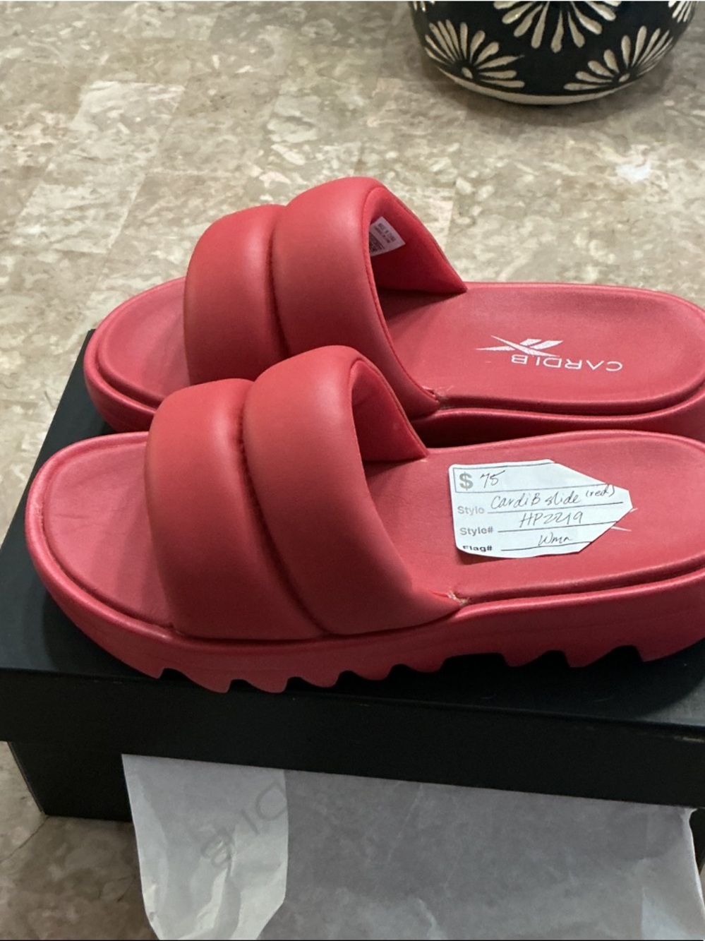 Cardi b Red Padded Slide Sandals for Women